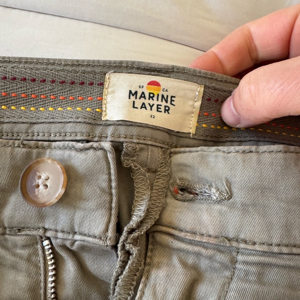 Marine Layer olive green army shorts flat front high